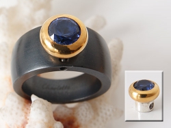 Saphir blau, in 925er Silber vergoldet, bauchige Fassung, Köpfchen zu Charlotte 21 kompatibel