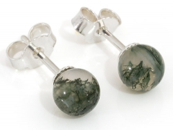 Ohrstecker, 925er Silber, mit Moos-Achat-Kugel 6 mm