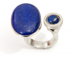 Ring, offen, Charlotte 21 kompatibel mit 2 x Ringkopf, mit 2 x Lapislazuli und kleiner ACS-Scheibe