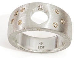 Ring, 925er Silber, mit 7 x Zirkonia in 585er Gold, Charlotte 21 kompatibel 